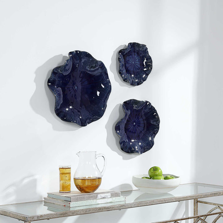 American Home Furniture Uttermost Abella Blue Ceramic Wall Decor Set of 3