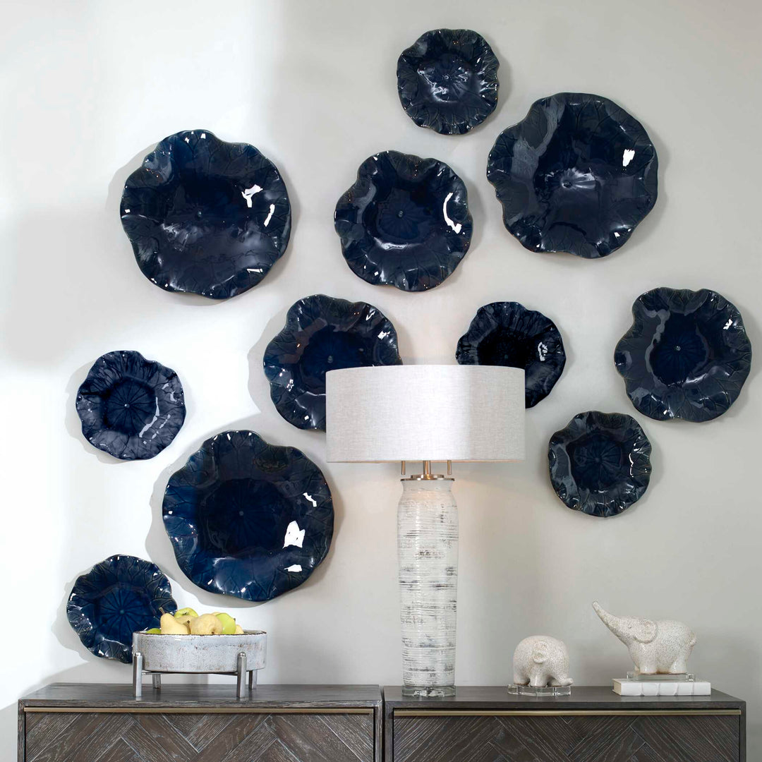 American Home Furniture Uttermost Abella Blue Ceramic Wall Decor Set of 3