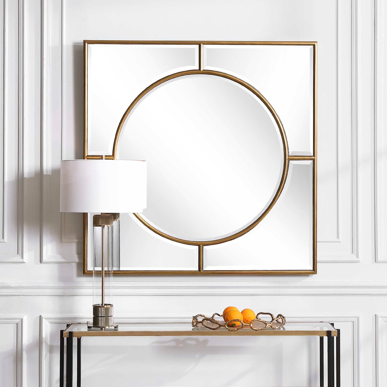 American Home Furniture Uttermost Stanford Gold Square Mirror
