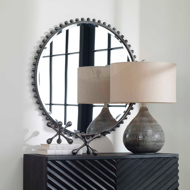 American Home Furniture Uttermost Taza Round Iron Mirror