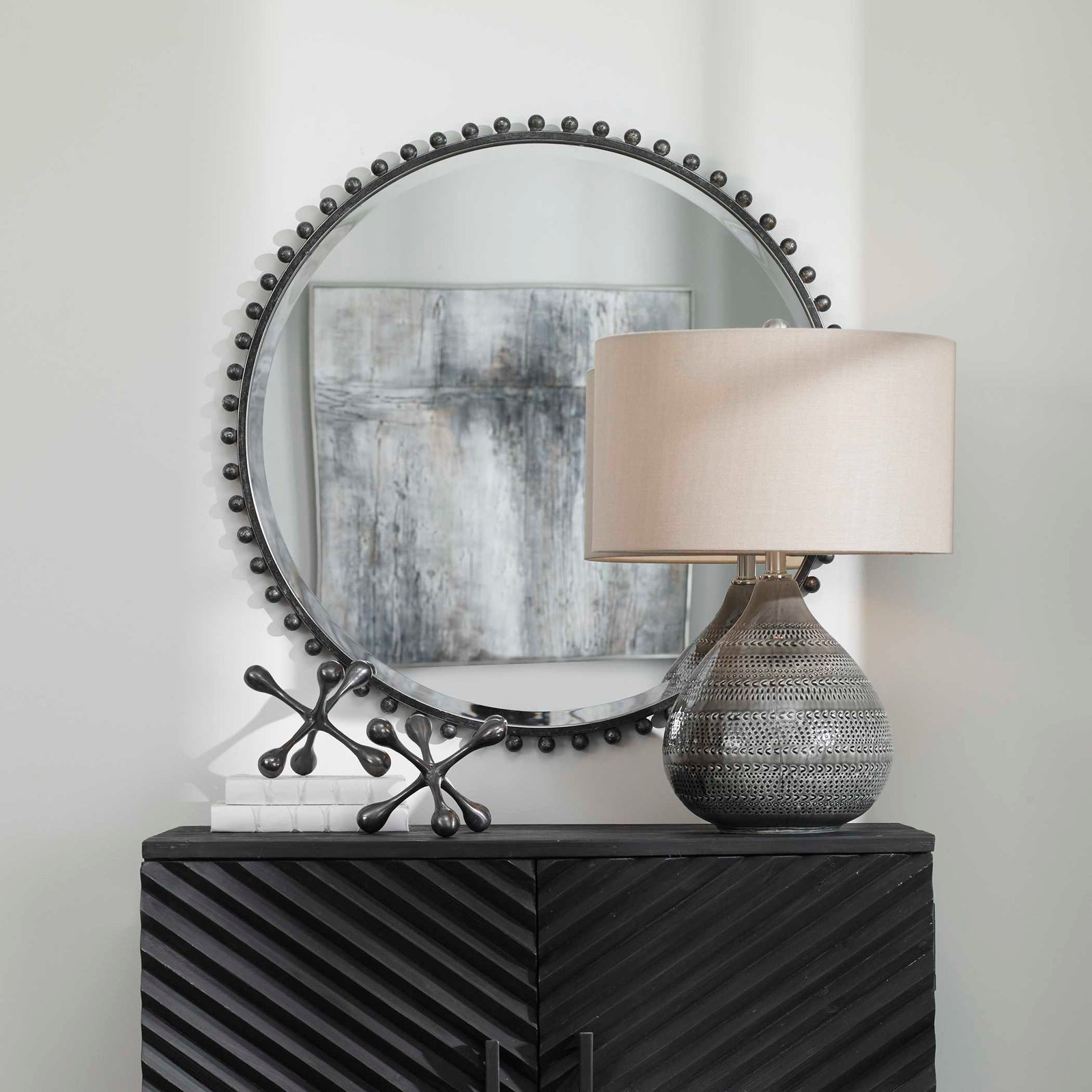 American Home Furniture Uttermost Taza Round Iron Mirror