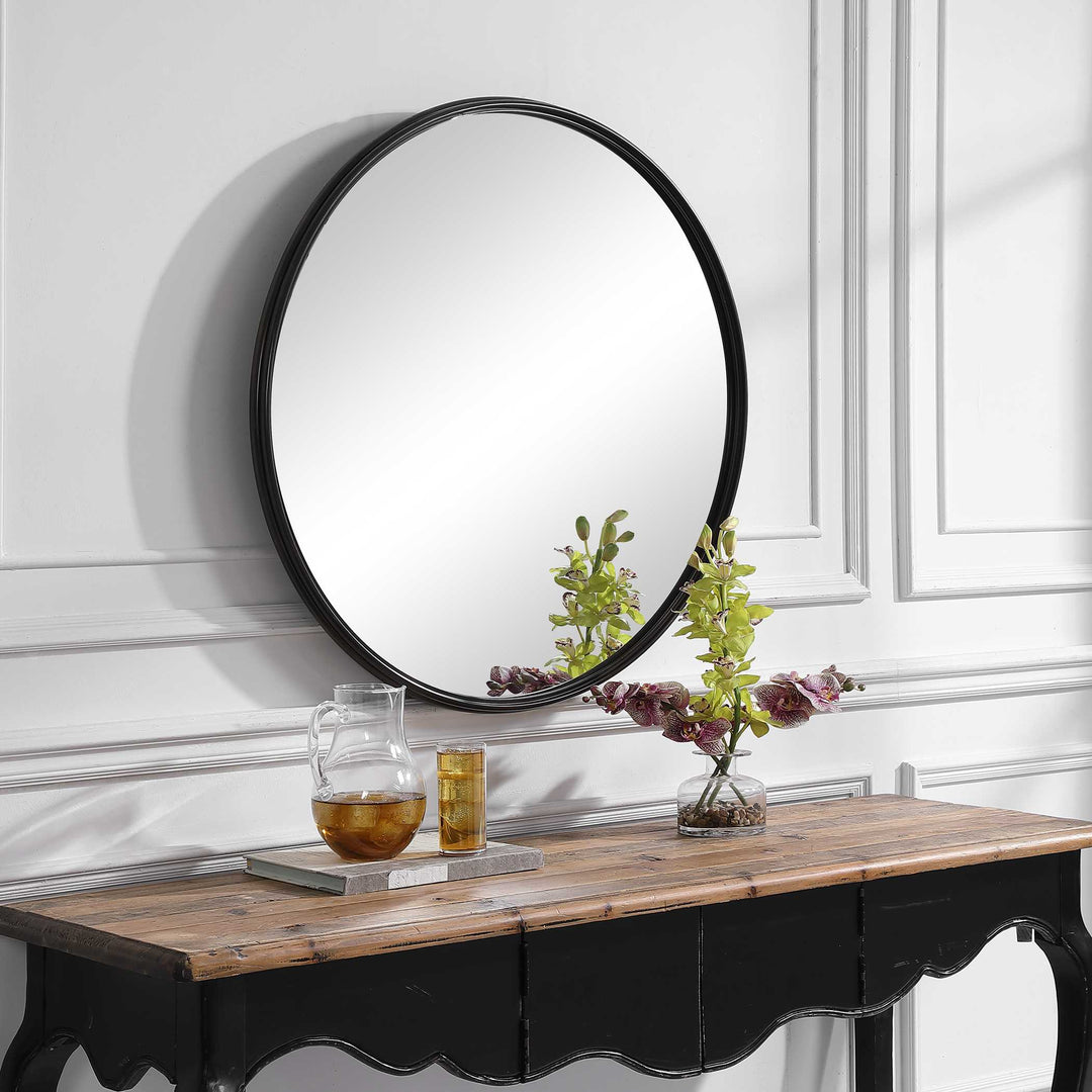 American Home Furniture Uttermost Belham Round Iron Mirror