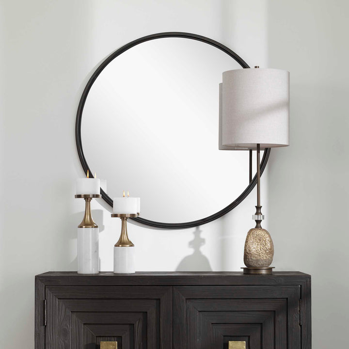 American Home Furniture Uttermost Belham Round Iron Mirror