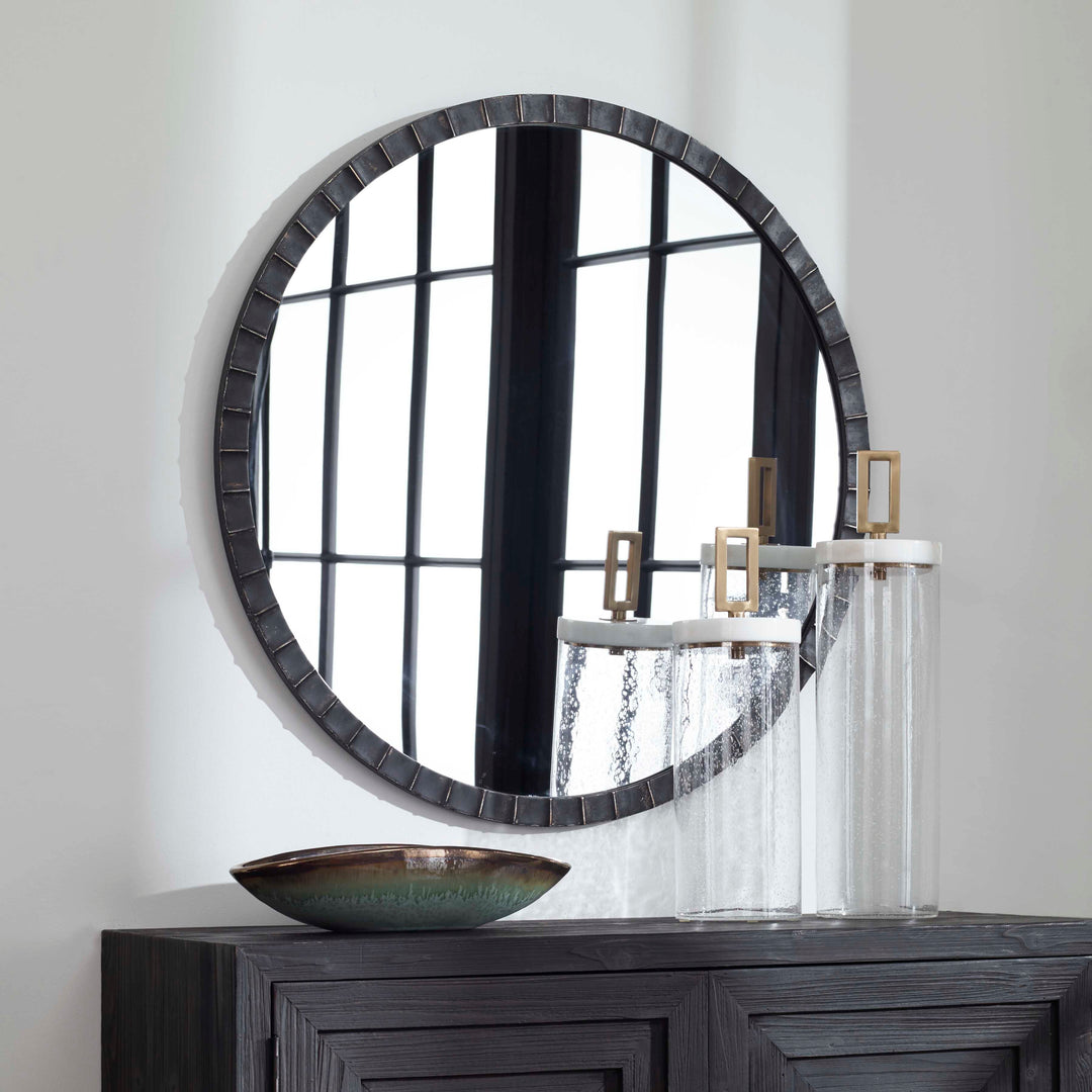 American Home Furniture Uttermost Dandridge Round Industrial Mirror