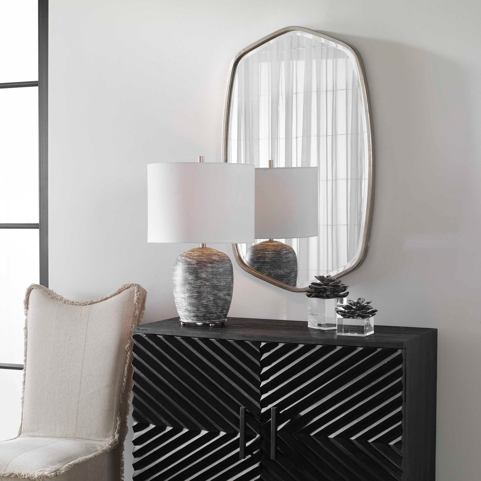 American Home Furniture Uttermost Duronia Brushed Silver Mirror