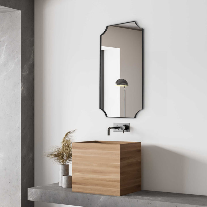 American Home Furniture Uttermost Lennox Black Scalloped Corner Mirror