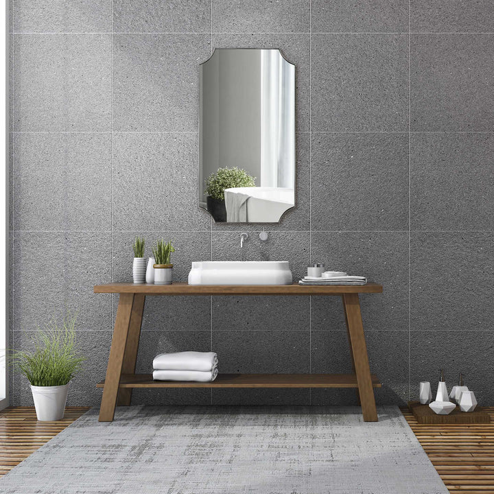 American Home Furniture Uttermost Lennox Nickel Scalloped Corner Mirror