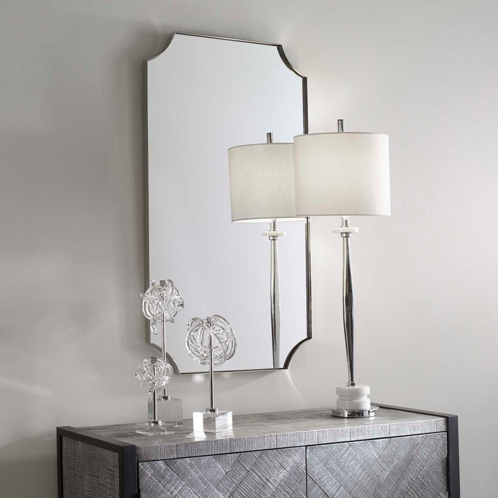 American Home Furniture Uttermost Lennox Nickel Scalloped Corner Mirror