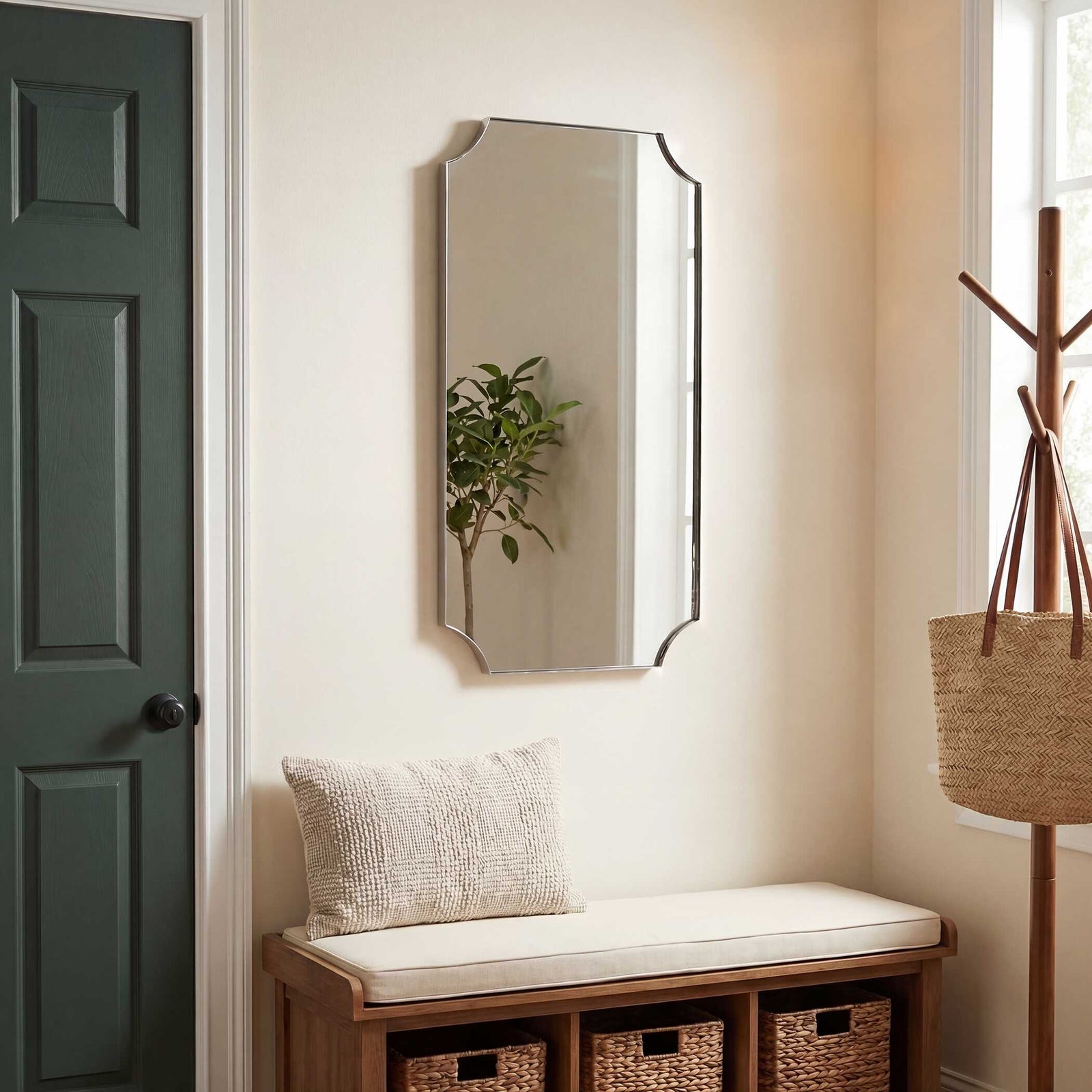 American Home Furniture Uttermost Lennox Nickel Scalloped Corner Mirror