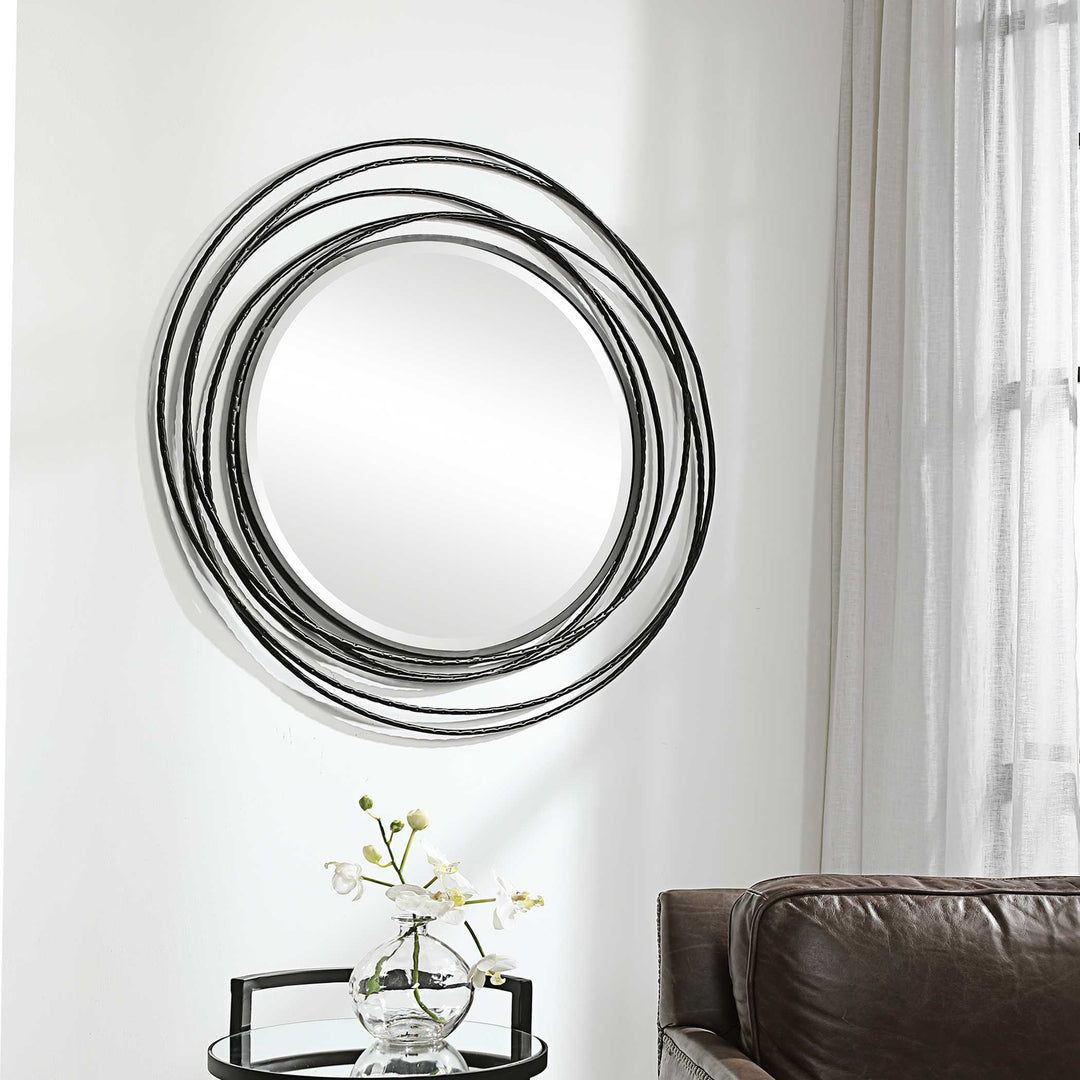 American Home Furniture Uttermost Whirlwind Black Round Mirror
