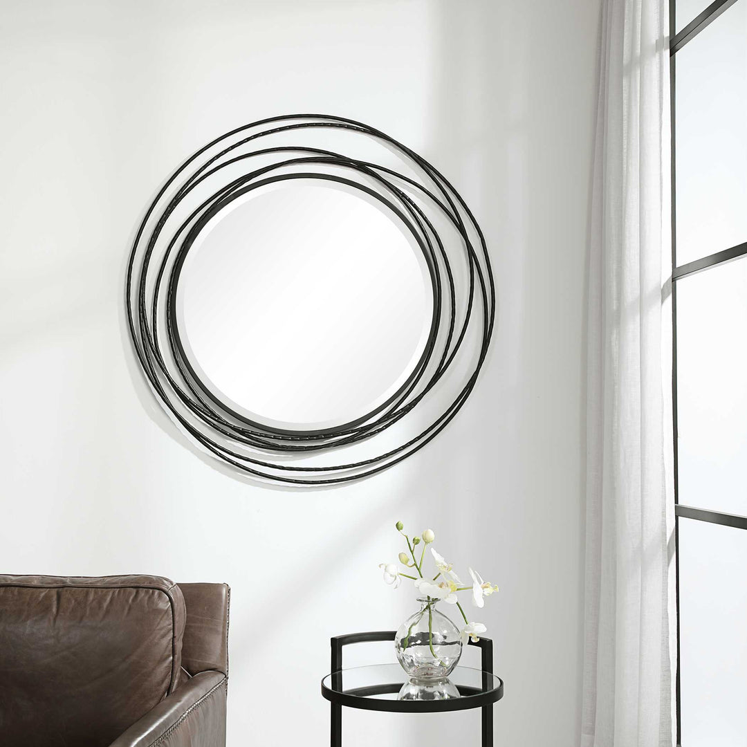 American Home Furniture Uttermost Whirlwind Black Round Mirror