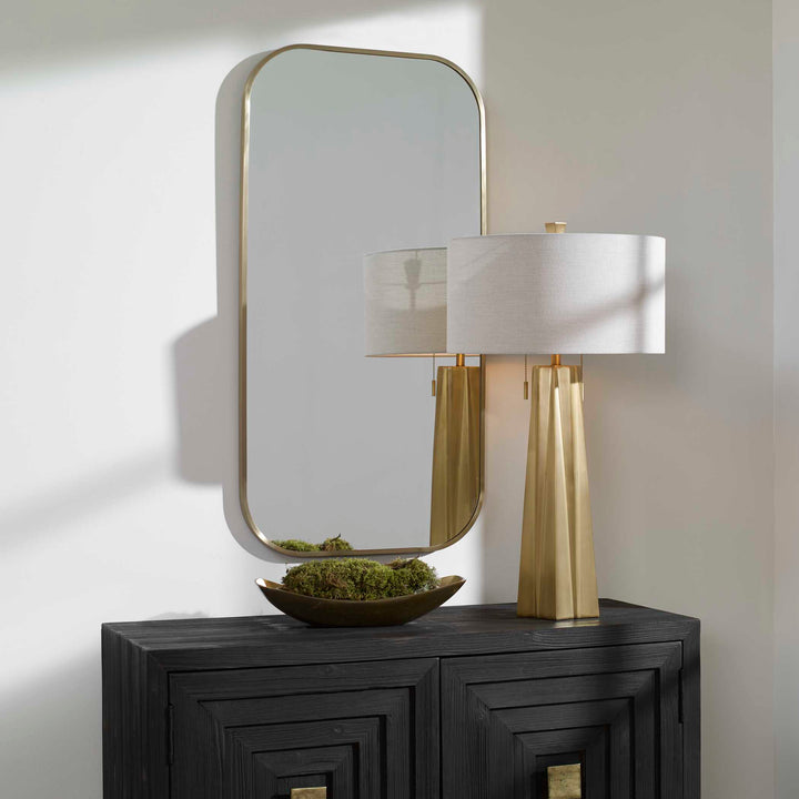 American Home Furniture Uttermost Taft Plated Brass Mirror