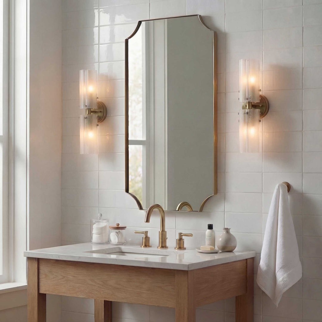 American Home Furniture Uttermost Lennox Brass Scalloped Corner Mirror