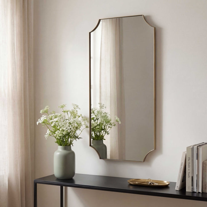American Home Furniture Uttermost Lennox Brass Scalloped Corner Mirror