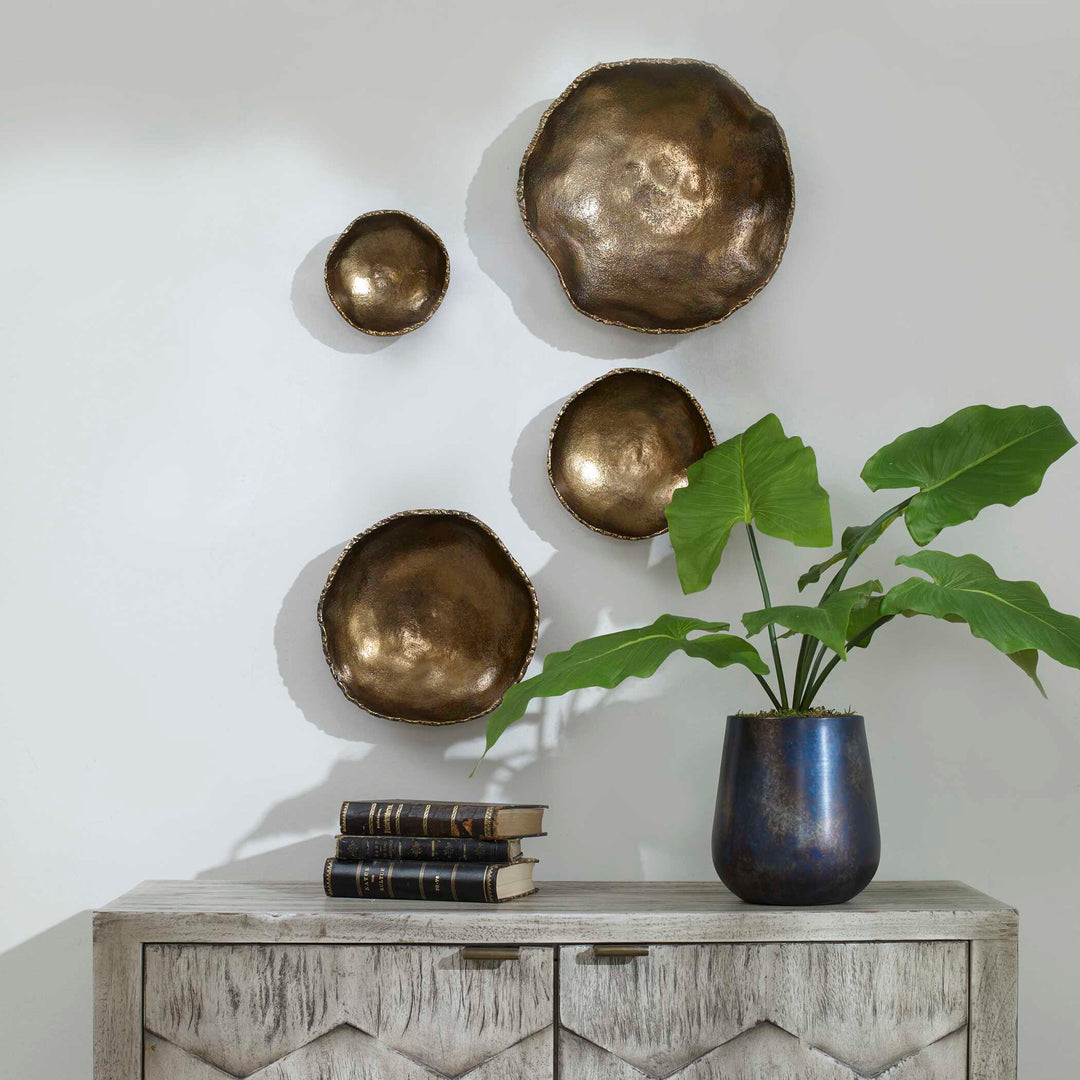 American Home Furniture Uttermost Lucky Coins Brass Wall Bowls, S/4