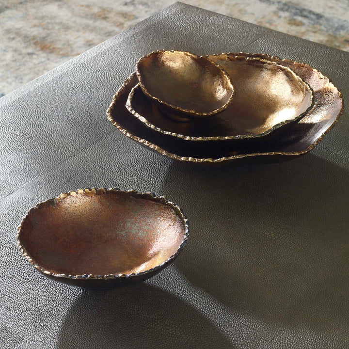 American Home Furniture Uttermost Lucky Coins Brass Wall Bowls, S/4