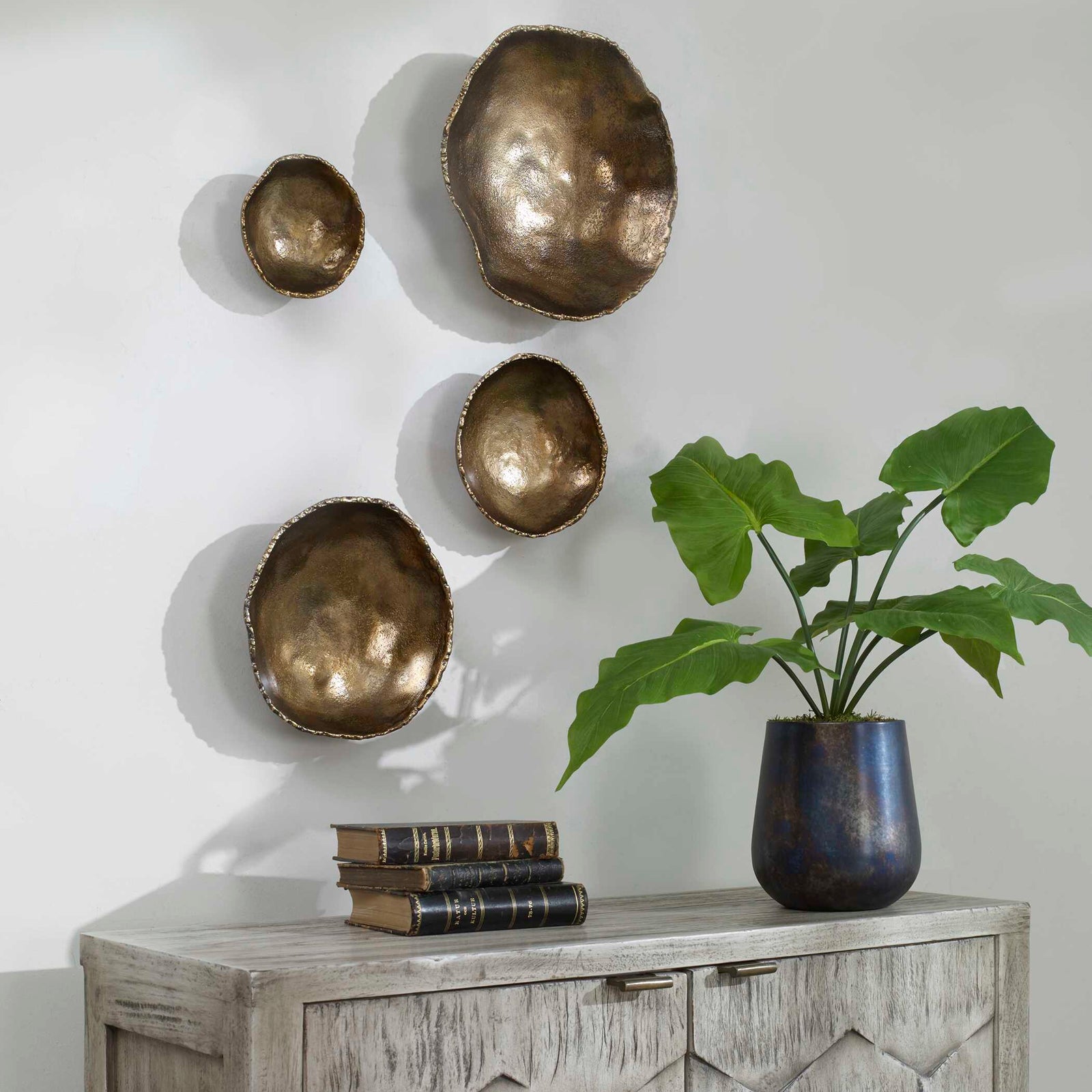 American Home Furniture Uttermost Lucky Coins Brass Wall Bowls, S/4