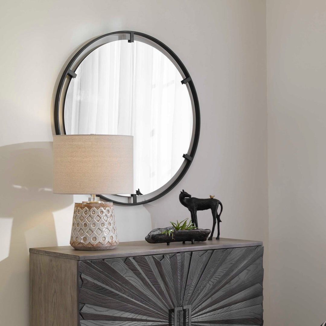 American Home Furniture Uttermost Cashel Round Iron Mirror