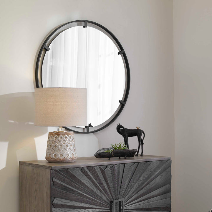 American Home Furniture Uttermost Cashel Round Iron Mirror