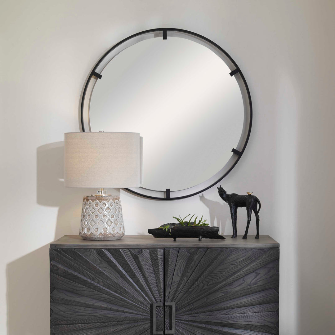 American Home Furniture Uttermost Cashel Round Iron Mirror