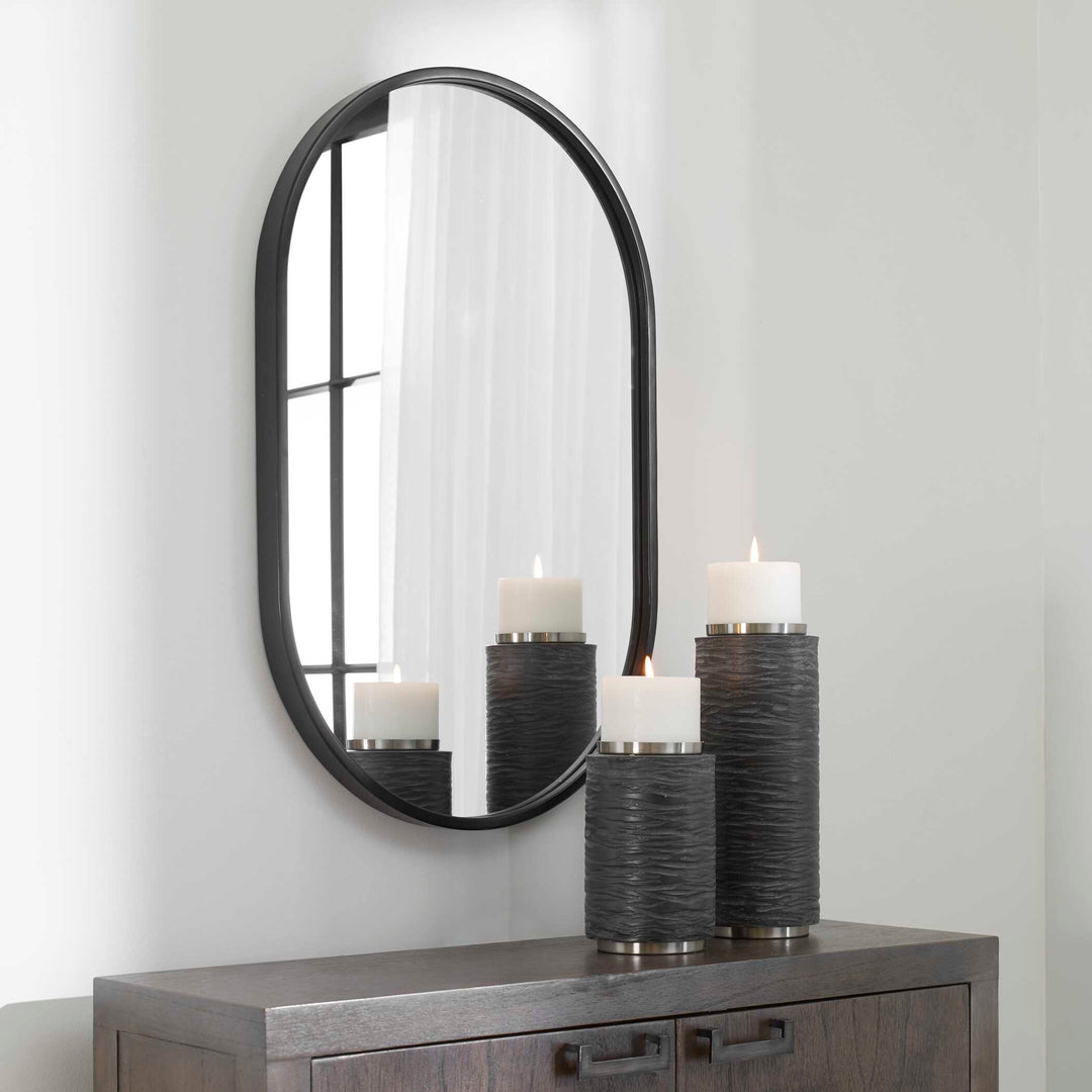 American Home Furniture Uttermost Varina Minimalist Black Oval Mirror