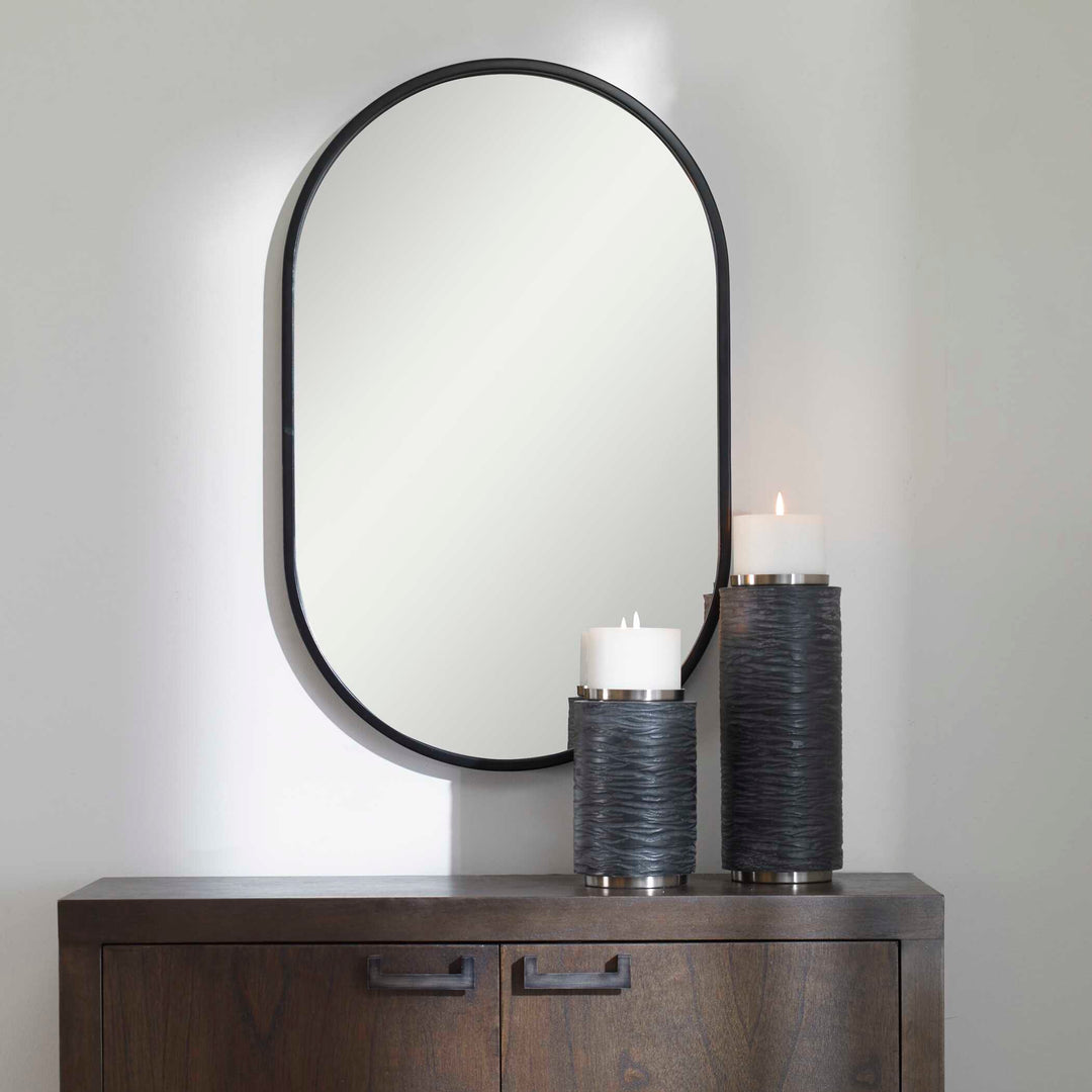 American Home Furniture Uttermost Varina Minimalist Black Oval Mirror