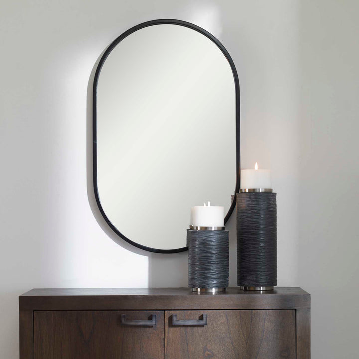 American Home Furniture Uttermost Varina Minimalist Black Oval Mirror