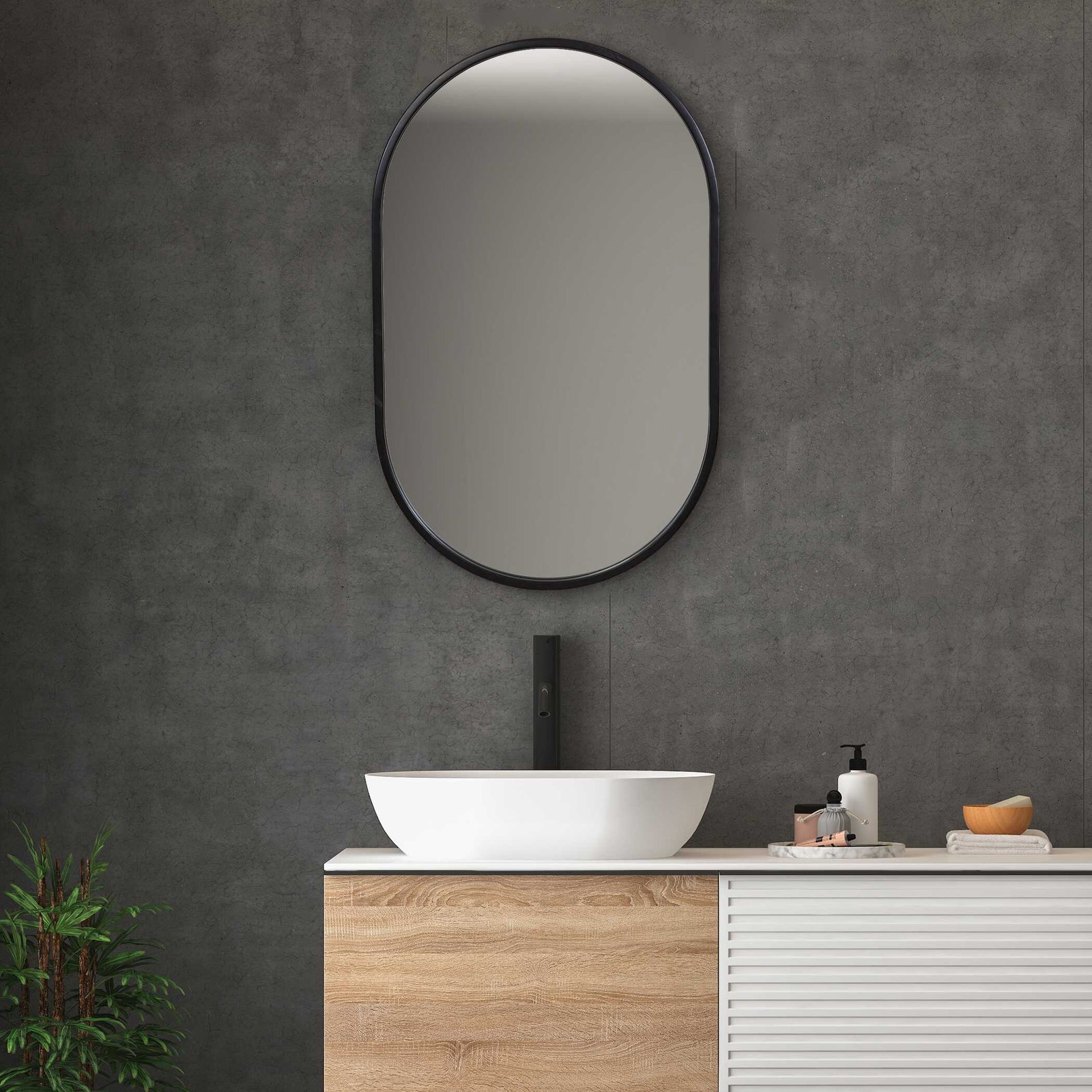 American Home Furniture Uttermost Varina Minimalist Black Oval Mirror
