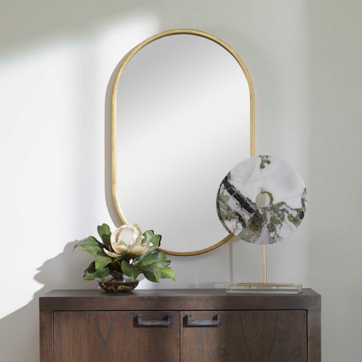 American Home Furniture Uttermost Varina Minimalist Gold Oval Mirror