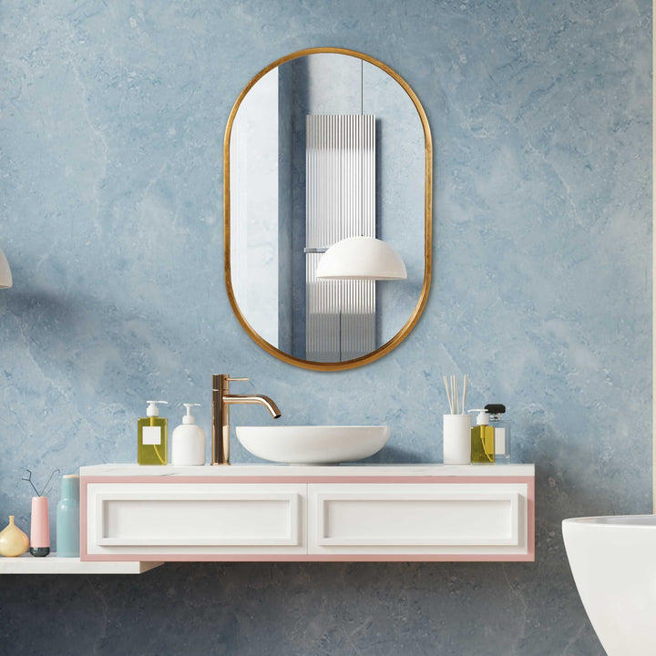 American Home Furniture Uttermost Varina Minimalist Gold Oval Mirror