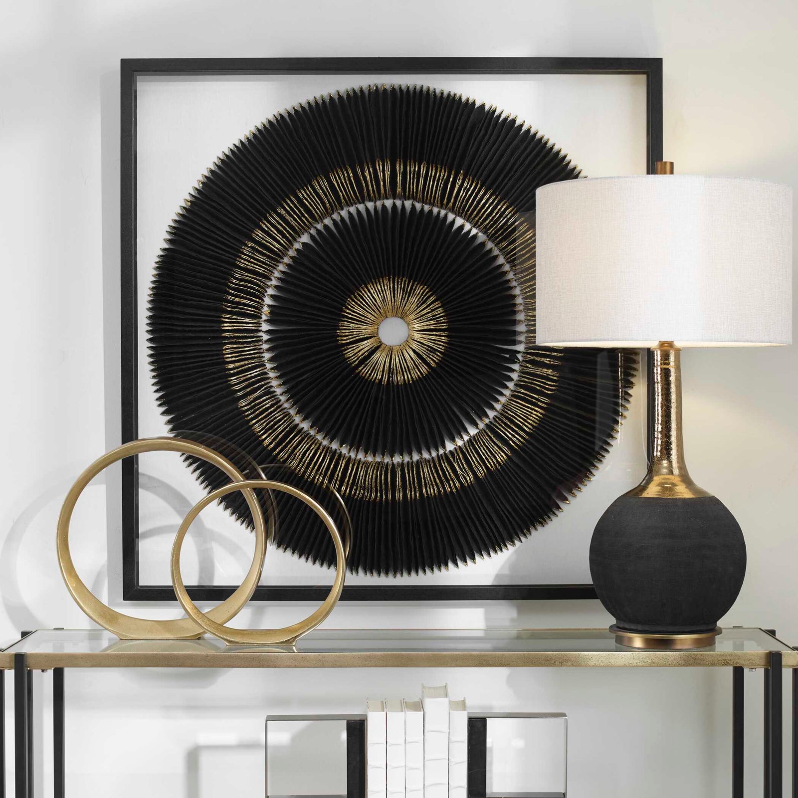 American Home Furniture Uttermost Sandara Black And Gold Shadow Box