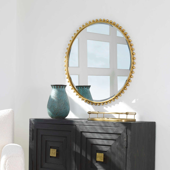 American Home Furniture Uttermost Taza Gold Round Mirror