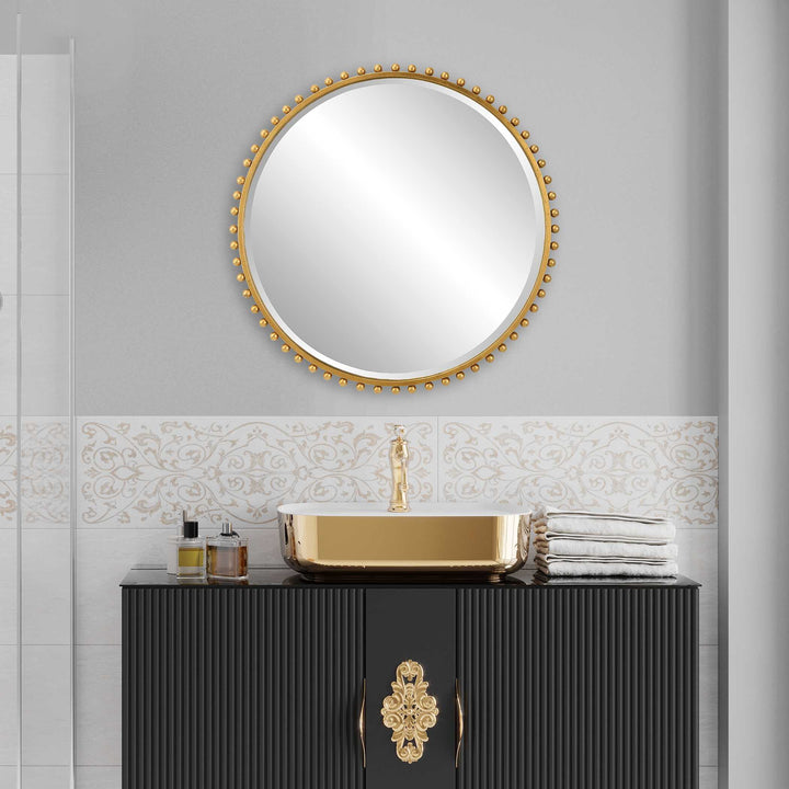 American Home Furniture Uttermost Taza Gold Round Mirror
