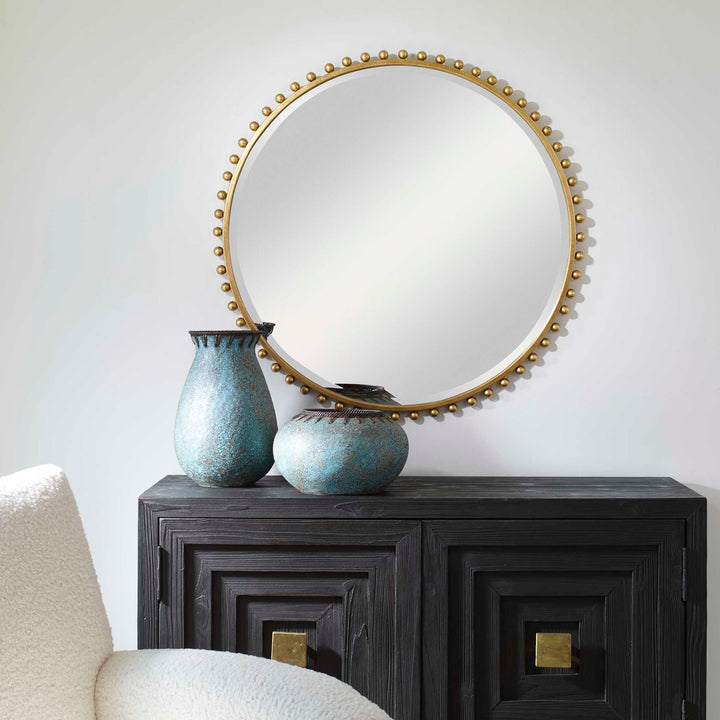 American Home Furniture Uttermost Taza Gold Round Mirror