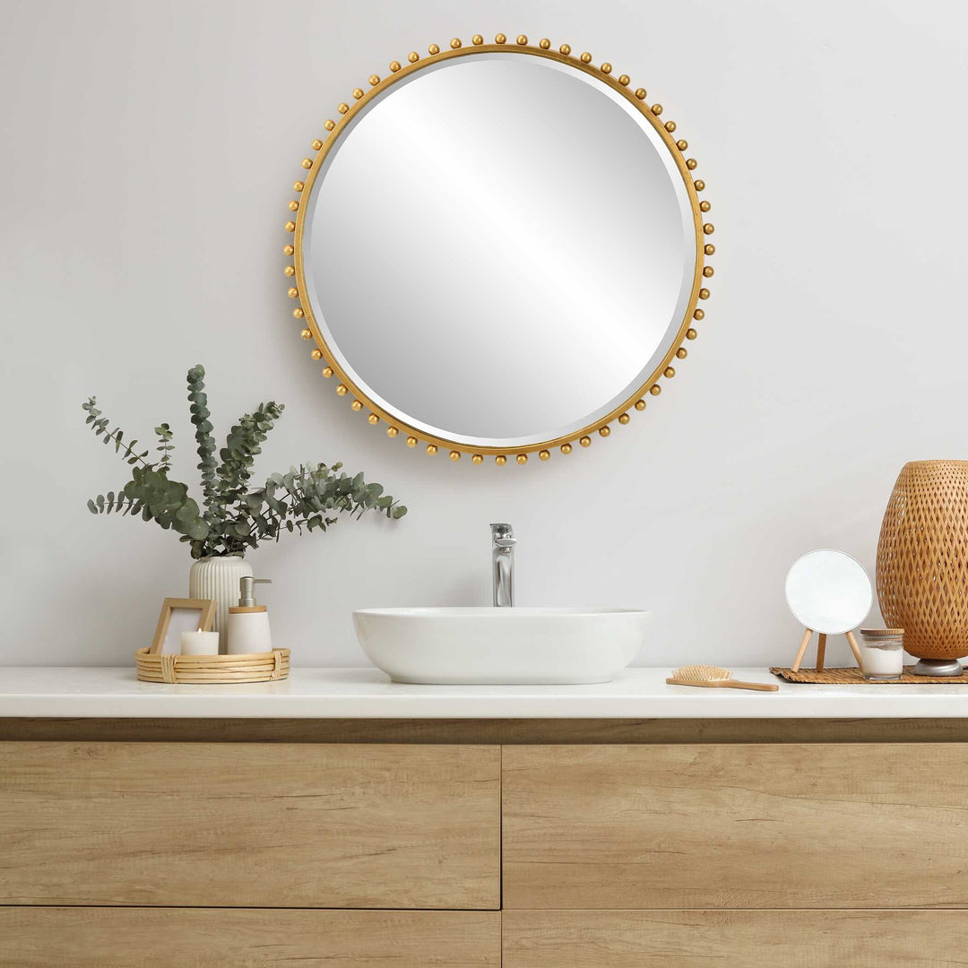 American Home Furniture Uttermost Taza Gold Round Mirror