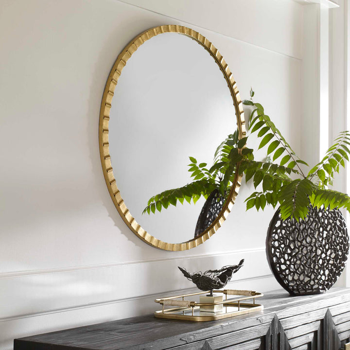 American Home Furniture Uttermost Dandridge Gold Round Mirror