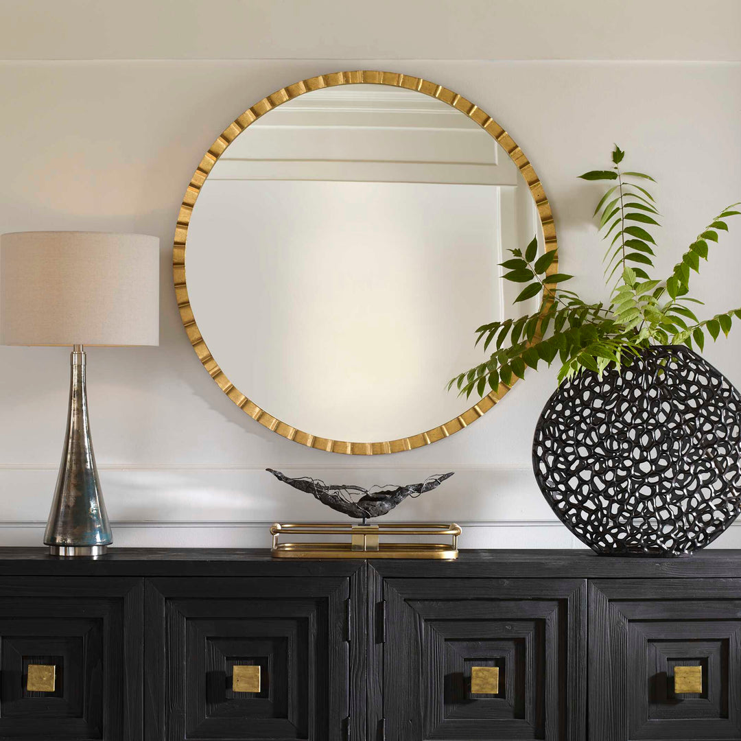 American Home Furniture Uttermost Dandridge Gold Round Mirror