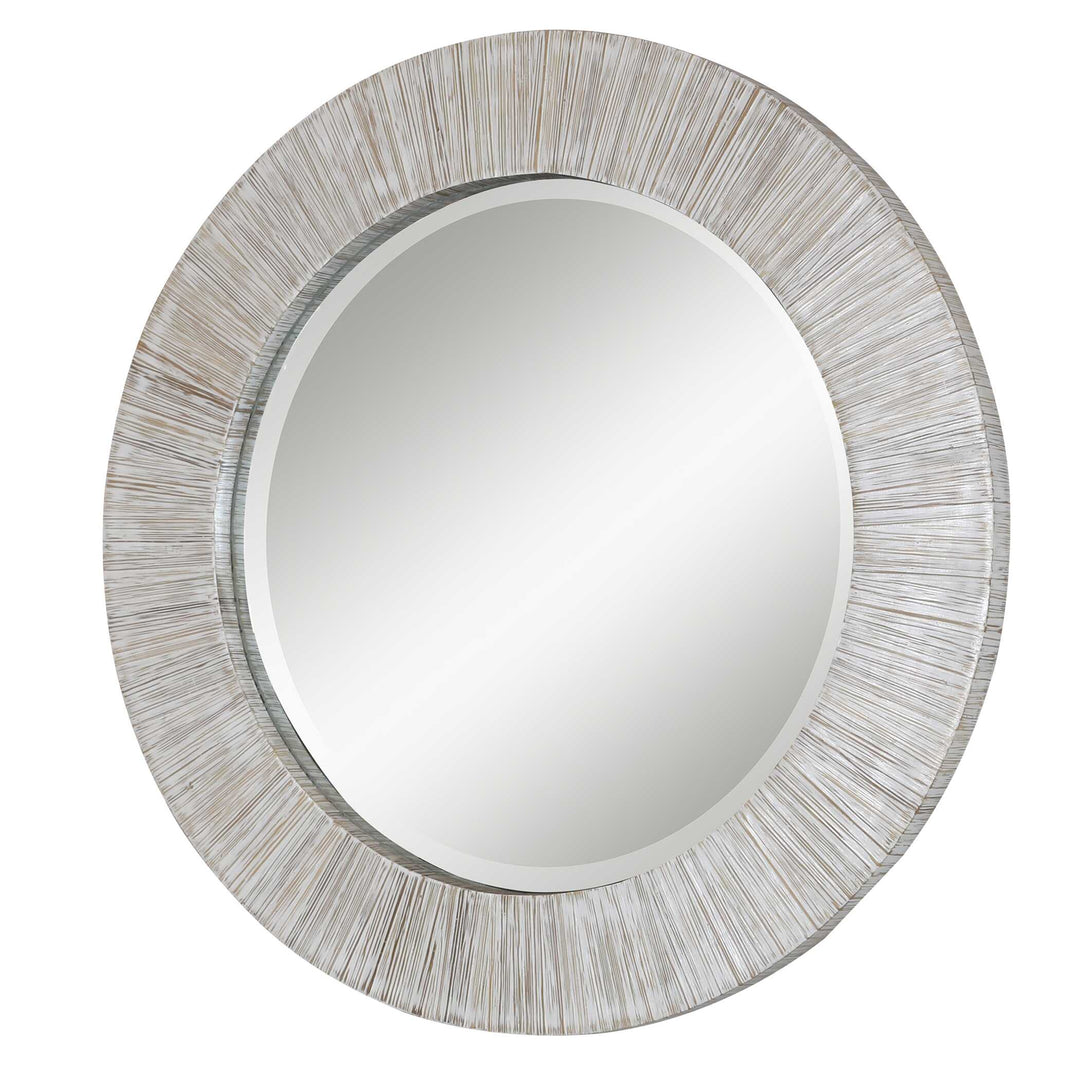 American Home Furniture Uttermost Repose Whitewash Round Mirror