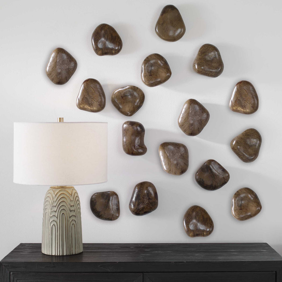 American Home Furniture Uttermost Pebbles Walnut Wood Wall Décor Set of 9