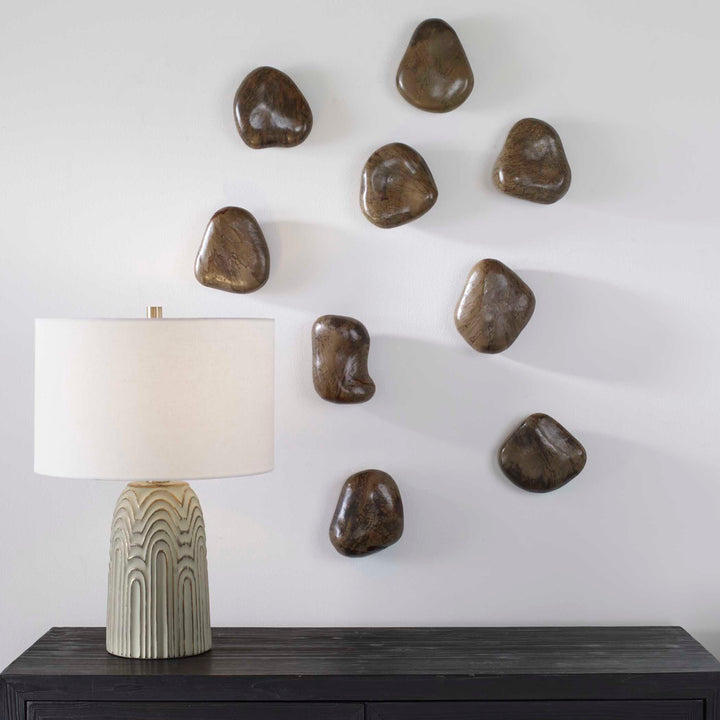 American Home Furniture Uttermost Pebbles Walnut Wood Wall Décor Set of 9