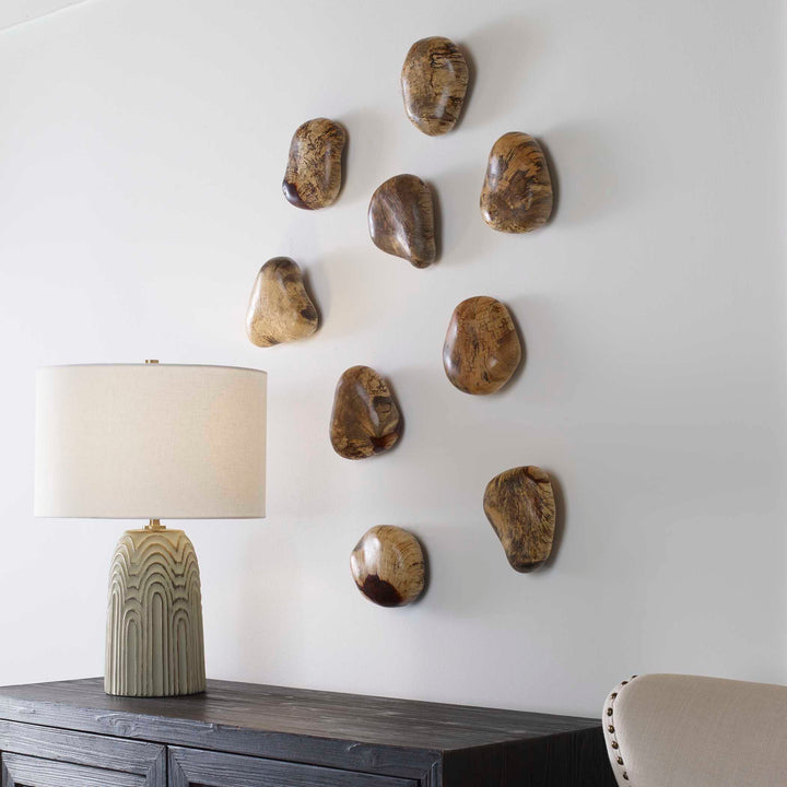 American Home Furniture Uttermost Pebbles Blonde Wood Wall Décor Set of 9