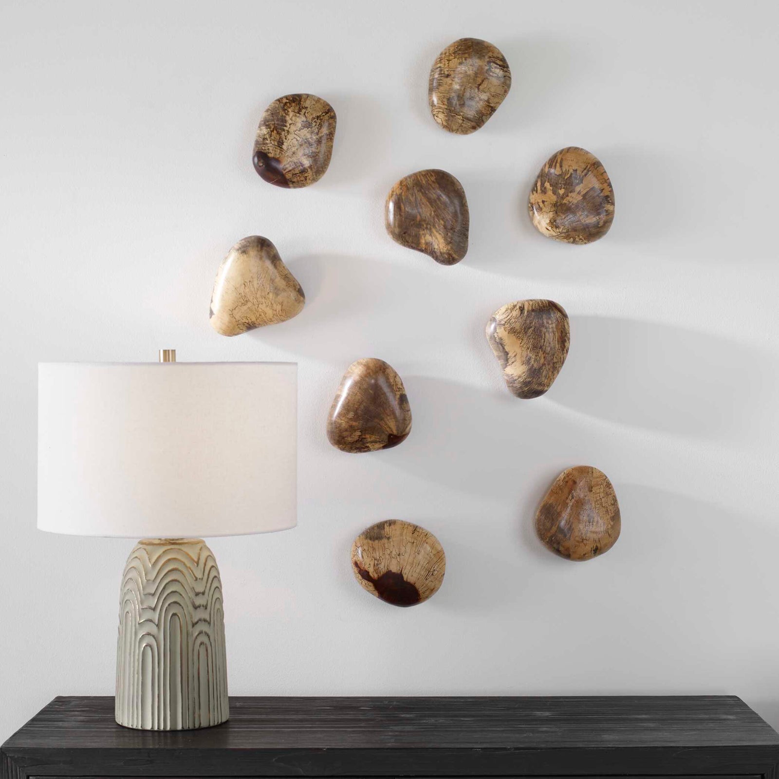 American Home Furniture Uttermost Pebbles Blonde Wood Wall Décor Set of 9