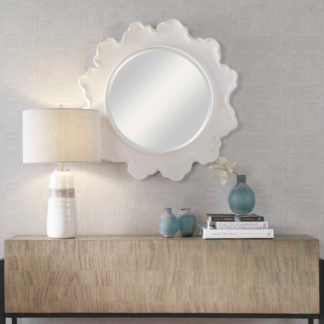 American Home Furniture Uttermost Sea Coral White Round Mirror