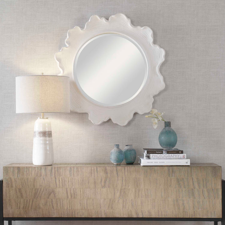 American Home Furniture Uttermost Sea Coral White Round Mirror