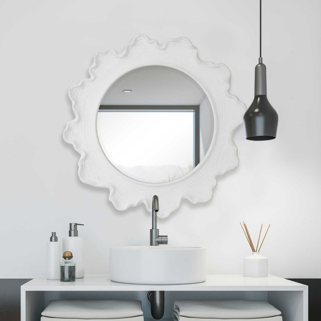 American Home Furniture Uttermost Sea Coral White Round Mirror