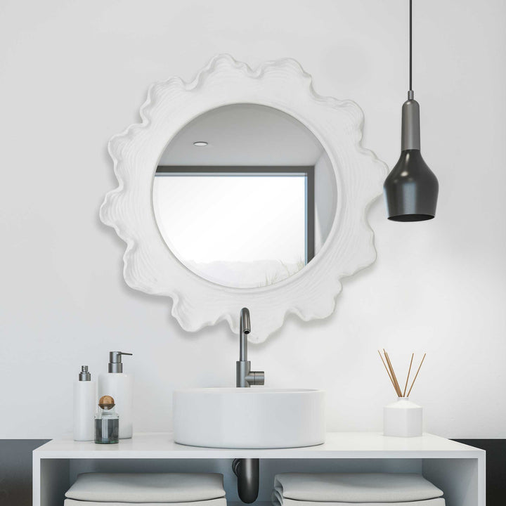 American Home Furniture Uttermost Sea Coral White Round Mirror