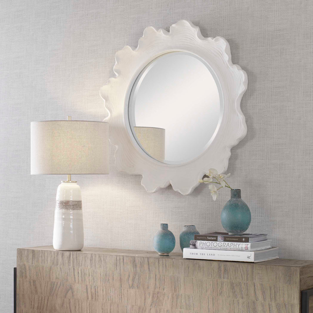 American Home Furniture Uttermost Sea Coral White Round Mirror