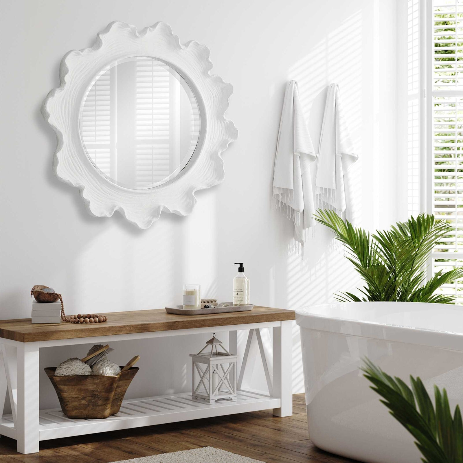 American Home Furniture Uttermost Sea Coral White Round Mirror