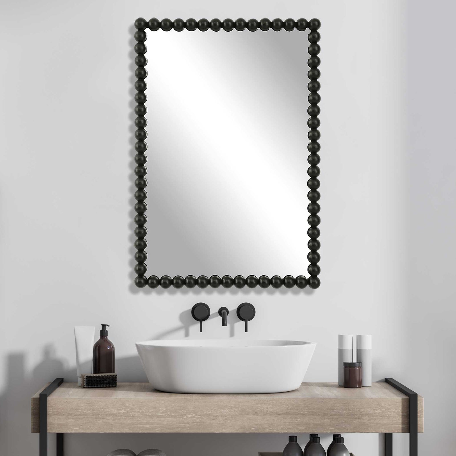 American Home Furniture Uttermost Serna Black Vanity Mirror