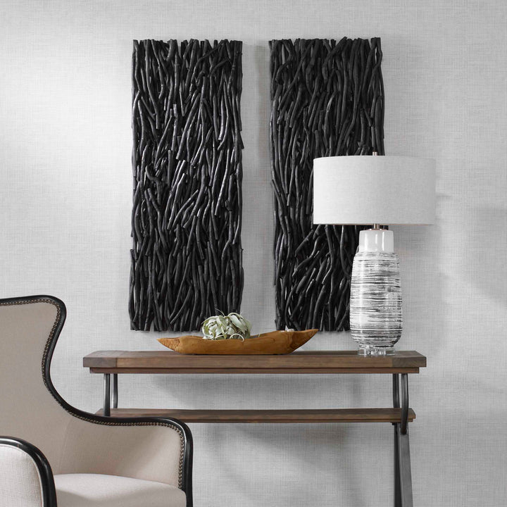 American Home Furniture Uttermost Gathered Teak Black Wood Wall Decor